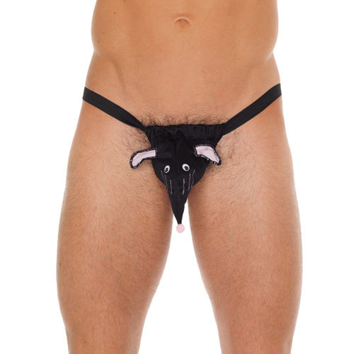 Mens Black Rat Animal Pouch GString