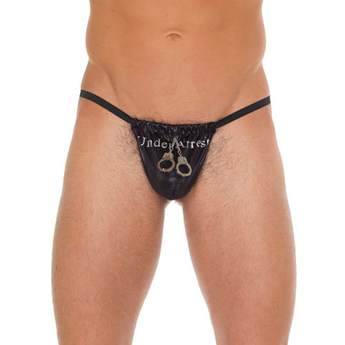 Mens Black GString With Handcuff Pouch