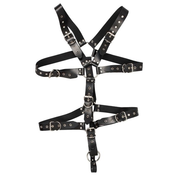 Zado Mens Leather Adjustable Harness With Cock Ring