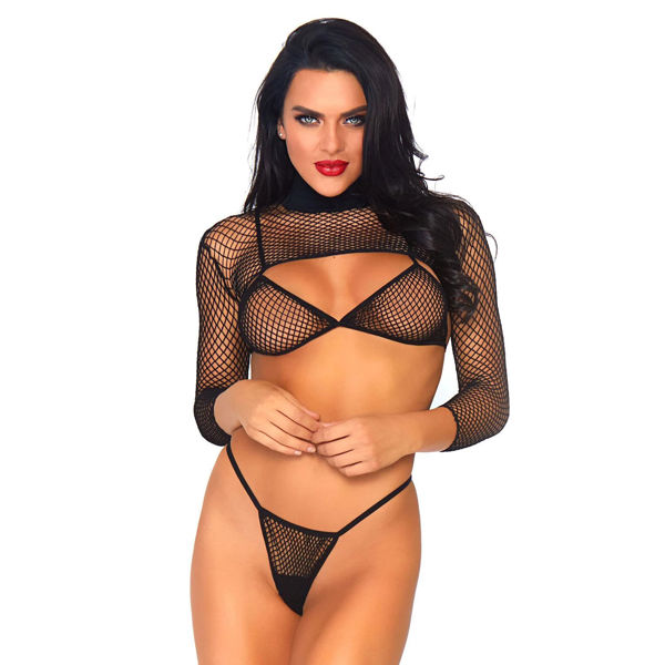 Leg Avenue Net Top, Thong And Bra UK 6 to 12