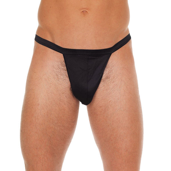 Mens Black Straight GString With Black Pouch