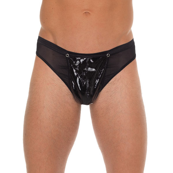 Mens Black GString With PVC Pouch